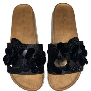 Nature Breeze Sandals Womens 8.5Slide Black Cork Slip On Comfort Open Toe Casual